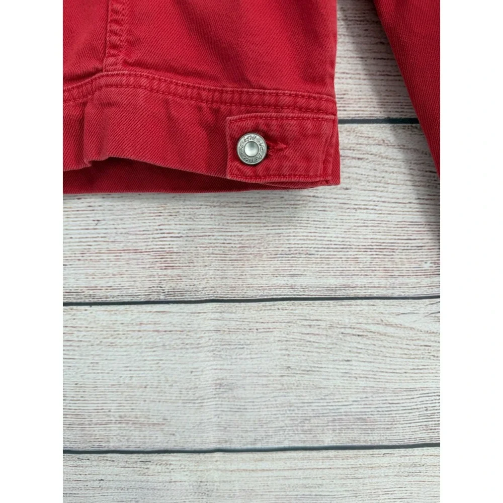 Free People Denim Jacket Women Medium Red Trucker Cotton Button Up - Picture 9 of 10